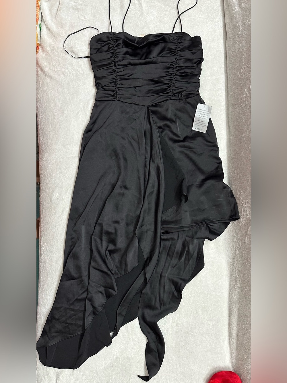 Beautiful Black WAYF Satin Dress with a smocked back panel Size L New